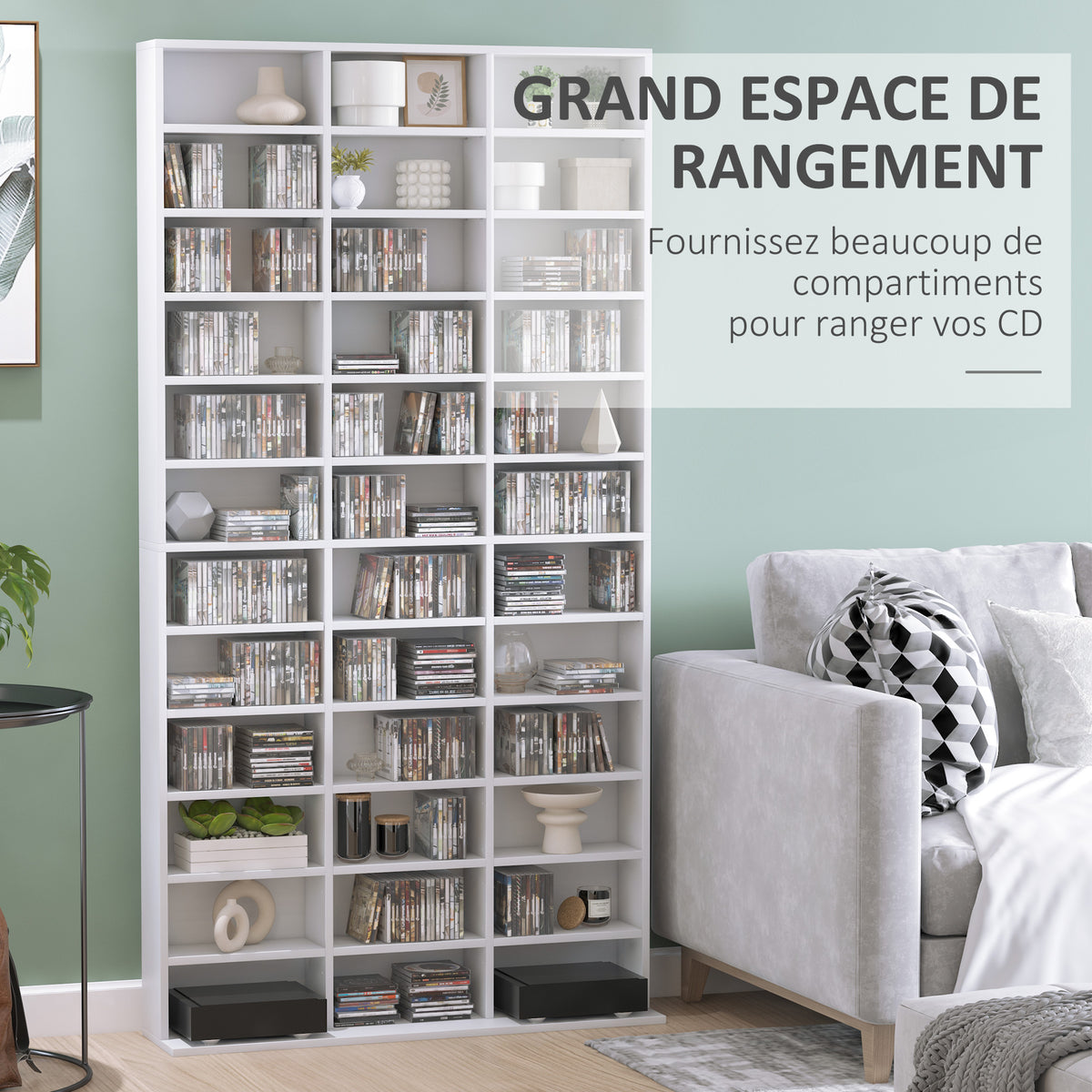 Étagère Rangement CD/DVD Meuble de Rangement pour 1116 CDs 36 Compartiments réglables en Hauteur Blanc-3