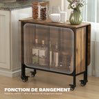 Table à manger pliante sur roulettes, table de cuisine pour 6 personnes avec étagère intégrée, 130 x 80 x 74 cm, marron-5