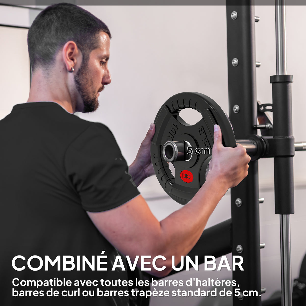 Disques de Poids en Acier 20 kg, Finition PVC, Plaques de Poids 2 x 10 kg, 3 Poignées, Trous de Ø 50 mm, Noir-4