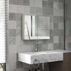 Armoire murale salle de bain avec miroir, meuble salle de bain, double portes et étagères réglables, 80x15x60cm, gris-1