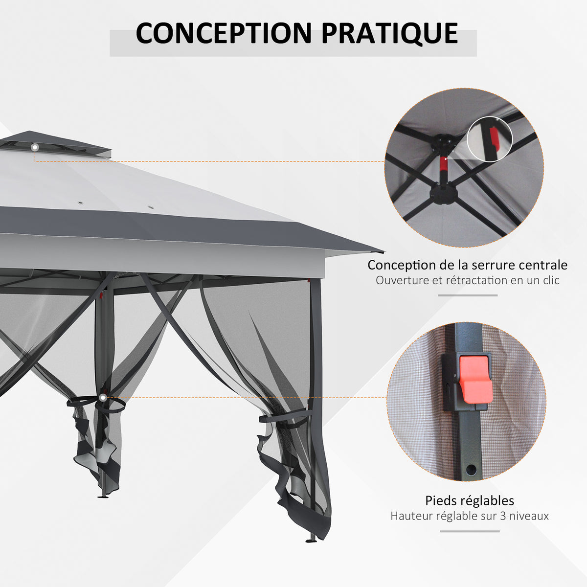 Tonnelle barnum de jardin pop-up pliant acier polyester moustiquaires + sac de transport à roulettes gris-3