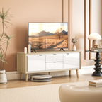 Meuble TV, meuble télé pour jusqu'à 55 pouces, 2 portes à haute brillance, 2 tiroirs silencieux, 120 x 35 x 50 cm, blanc-1