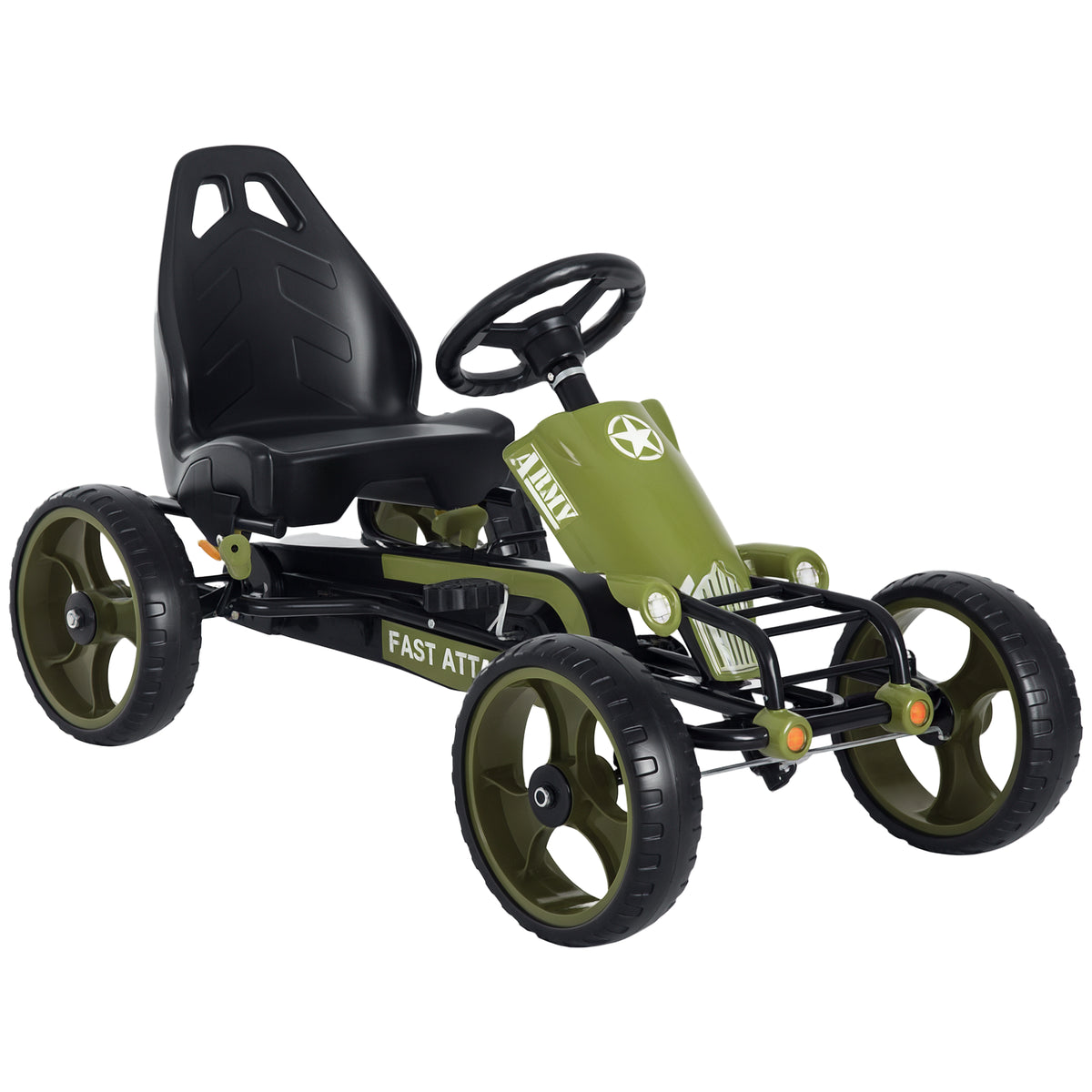 Vélo et véhicule pour Enfants Kart à pédales siège réglable Frein Manuel Roues AR EVA Acier Vert Noir-0