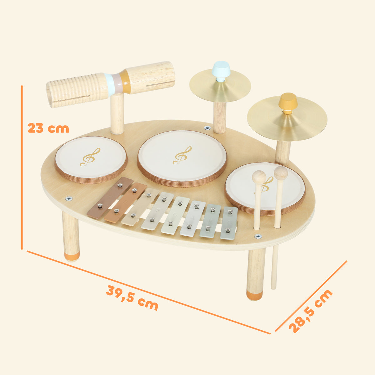 Jeux de Tambours pour Bébé, Tambour bébé avec Xylophone pour Tout-Petits, Instruments de Musique en Bois, Naturel-2