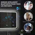 Miroir salle de bain Bluetooth avec éclairage LED 60 x 80 cm, miroir lumineux mural avec horloge, antibuée, argenté-4