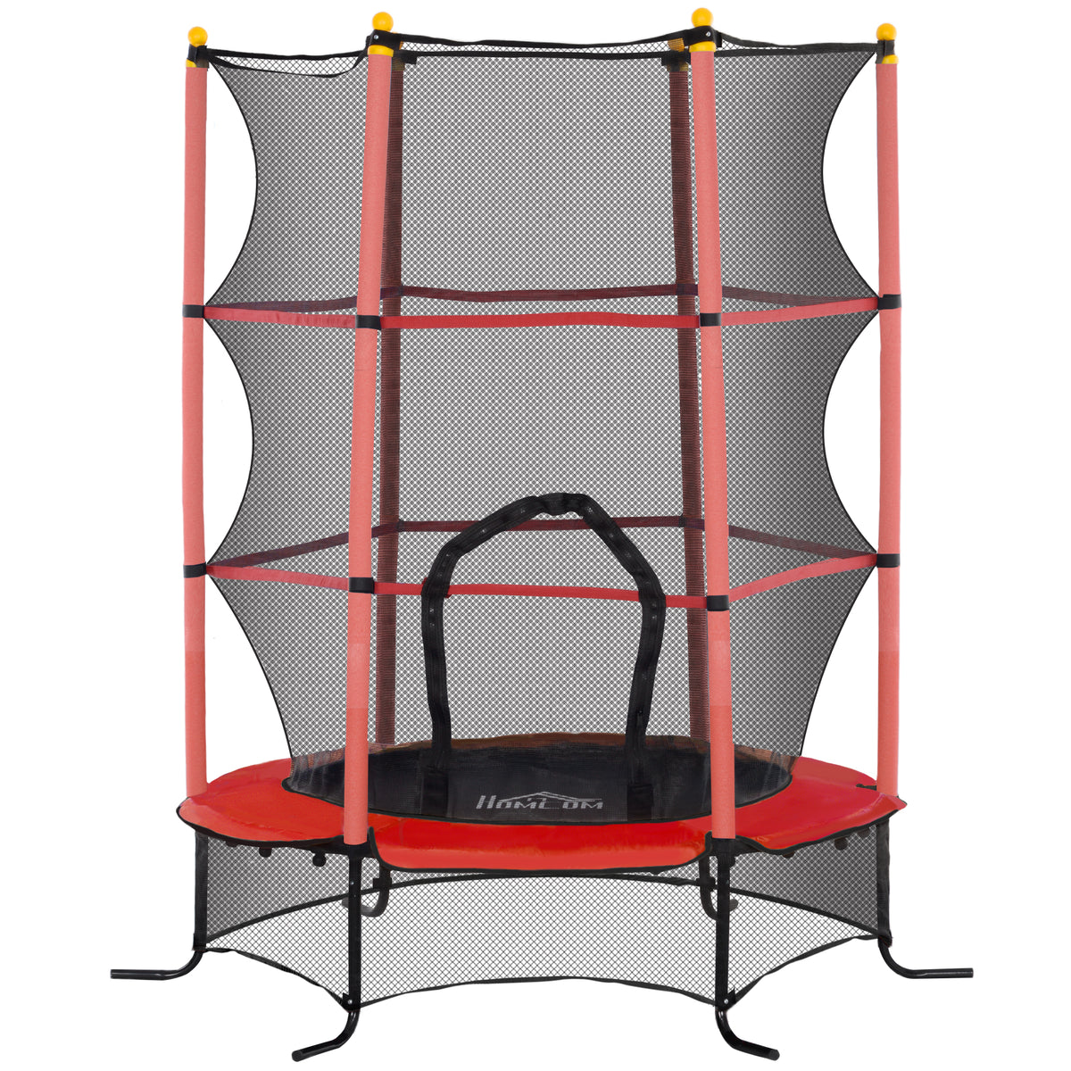 Trampoline Enfant Ø 1,63 × 1,9H m Filet de sécurité Porte zipée Couvre-Ressorts 6 poteaux rembourrés Inclus Rouge-0