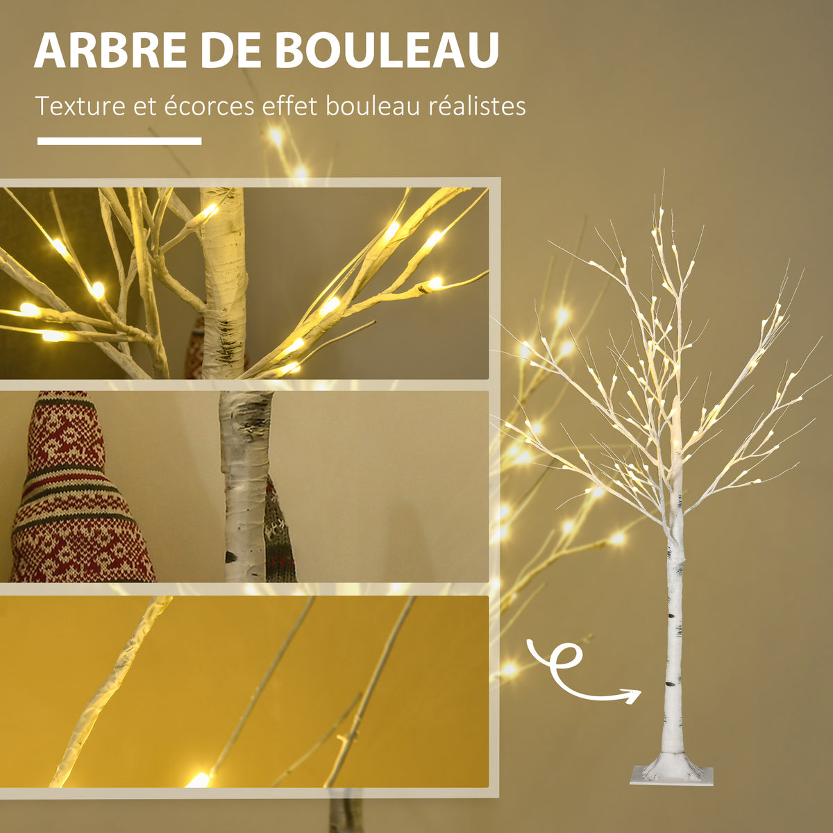 Arbre lumineux LED - décoration lumineuse blanc chaud - 72 LEDs - usage intérieur - 120 cm - noël chambre maison-4