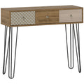 Table console avec 3 tiroirs, table d'entrée étroite avec pieds en épingle à cheveux en acier, 90 x 30 x 75 cm, marron-0