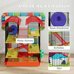 Cage pour hamster souris petit animaux rongeur avec tunnel mangeoire roue jouet 47 x 30 x 59 cm rouge-3