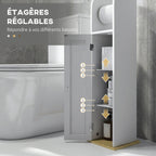 Meuble de salle de bain support papier toilette avec placard et étagères réglables 20 x 20 x 80 cm blanc-4