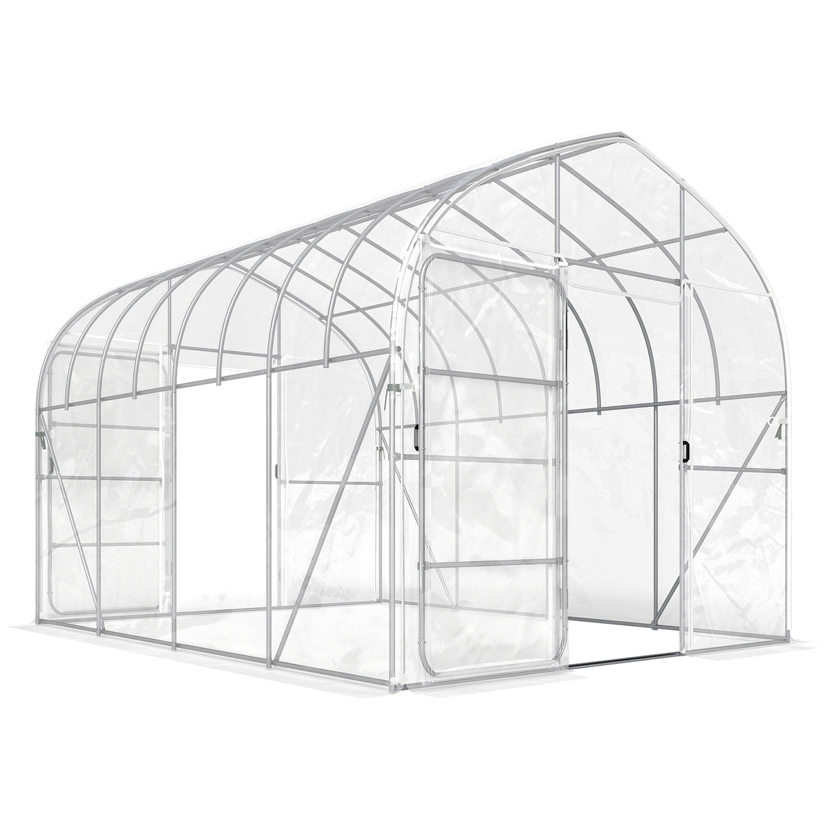 Serre Tunnel de Jardin 12m² Film PO Anti-goutte Acier Galvanisé 25mm Structure Renforcée 2 Portes Battantes Transparent-0