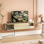 Meuble TV suspendu meuble télé pour téléviseur 50 pouces tiroir étagères passe-câbles 120x24x22,4cm effet bois naturel-9