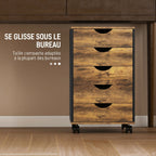 Caisson bureau mobile, meuble rangement sur roulettes avec 5 tiroirs, bois, 40 x 40 x 67 cm, marron-5