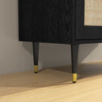 Buffet de cuisine meuble de rangement design bohème double portes avec 2 niveaux, façade en rotin 80 x 38 x 79 cm noir-8