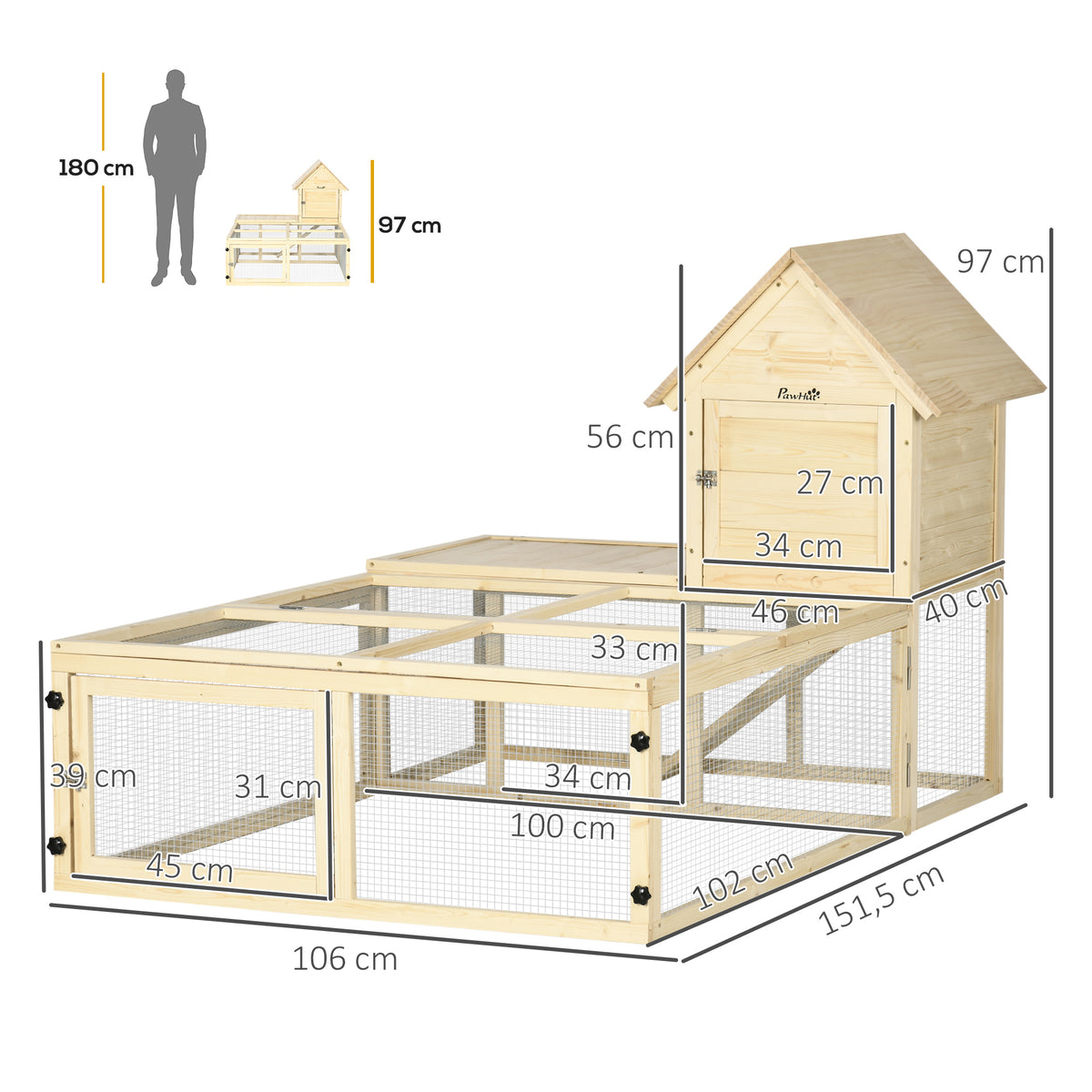 Clapier en bois enclos pour animaux villa pour lapin 2 niveaux avec aire de course rampe et portes verouillables-2