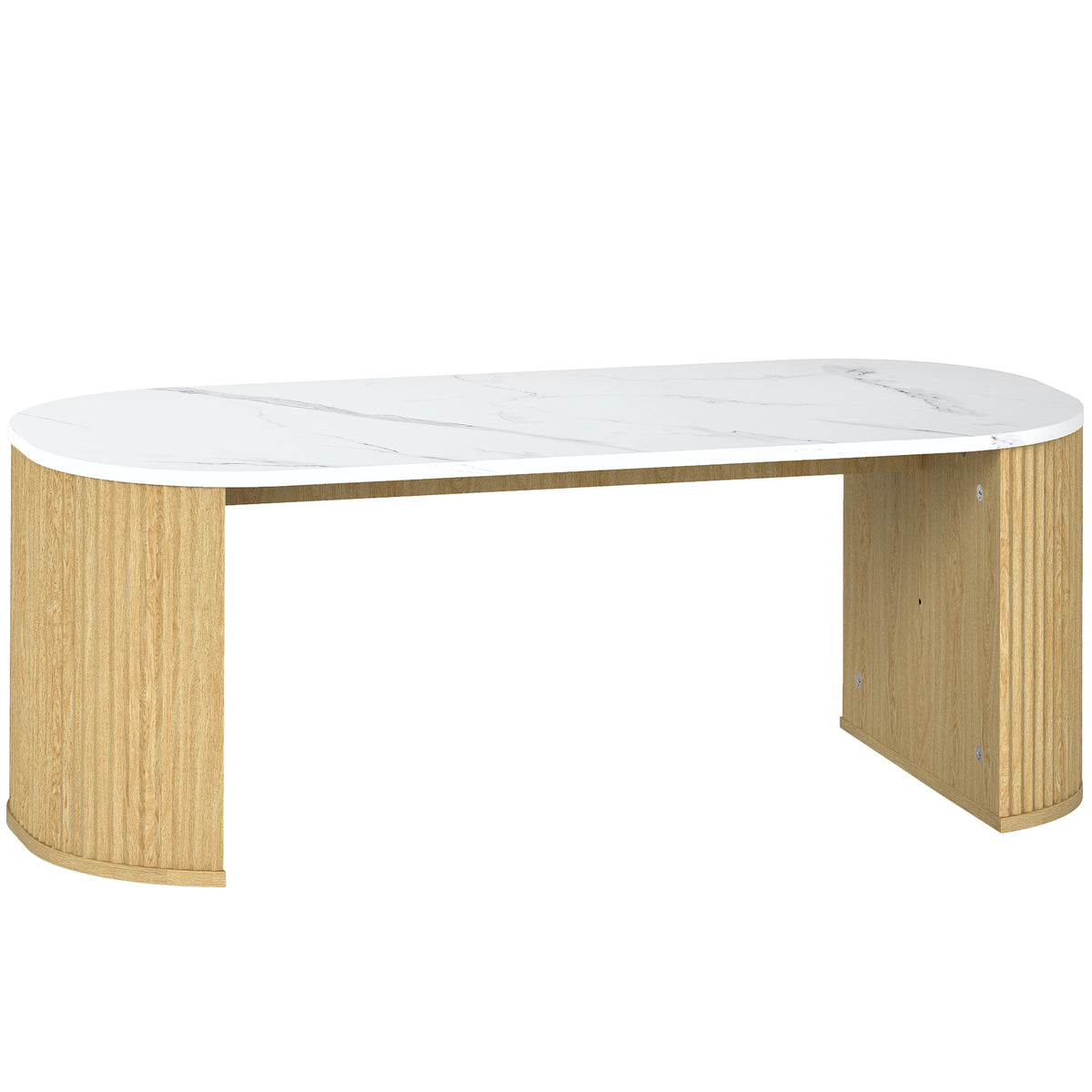 Table basse ovale, table d'appoint aspect effet marbre, coins arrondis pieds épais, 110 x 50 x 40 cm, blanc-0
