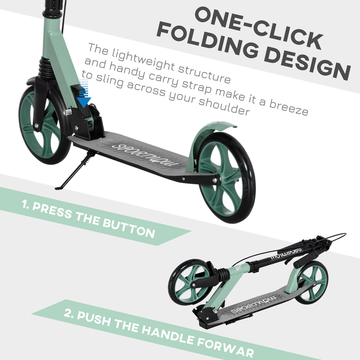 Trottinette pliable pour adultes +14 ans avec guidon réglable grandes roues de 20 cm amortisseur vert-4