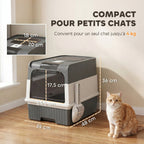 Maison de Toilette pour Chat avec Couvercle, Entrées, Plateau Coulissant, Pelle, Sachets Désodorisants, 48x35x36cm, Gris-2