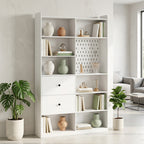 Bibliothèque, Étagère 6 Niveaux, 120 x 30 x 200 cm, Meuble de Rangement avec 2 Tiroirs et Panneau Perforé, Blanc-8