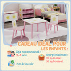 Table enfant avec chaise, ensemble table et 2 chaises enfant en bois, motifs d'étoile, 60 x 60 x 44 cm, rose-6