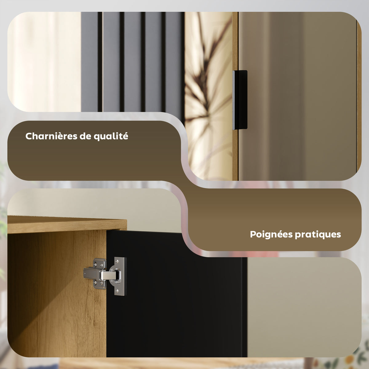 Armoire chambre penderie avec miroir, compartiments ouverts, placard et tringle de suspension, 80 x 30 x 170 cm, naturel-6