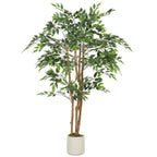 Plante artificielle intérieure 150 cm banian arbre artificiel, pot en plastique et tronc en bois massif, vert-0