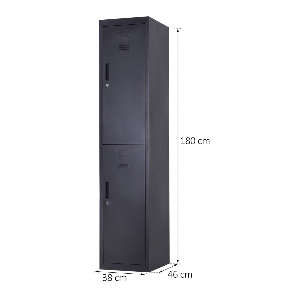 Armoire à casiers à 4 niveaux, casier vestiaire métallique avec 2 portes verrouillables à 2 clés, 38x46x180cm, noir-2