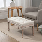 Banc Banquette classique capitonné 80cm bout de lit Rembourrée en lin - bois d'hévéa sculpté, patiné - Crème-6