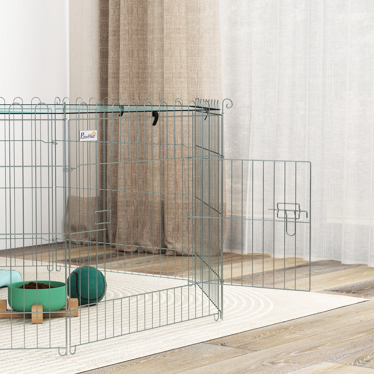 Parc pour chien, enclos chien 8 panneaux avec toit, modulable et pliable, enclos portable 60H cm avec porte argent vert-9