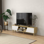 Meuble TV pour télévision jusqu'à 65 pouces design scandinave 2 portes 2 niches avec passe-câbles 150 x 30 x 42 cm-9