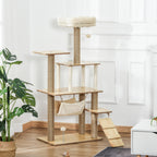 Arbre à chat tour de jeux pour chat, platesformes, niche, lit, hamac, échelle et griffoirs en jute 60x40x130cm jaune-1