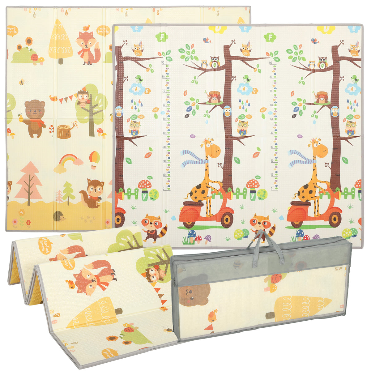 Tapis d'Éveil Bébé Pliable et Réversible, 200 x 180 cm, Tapis de Jeu en Mousse Épais, Antidérapant et Imperméable-0