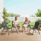 Lot de 4 chaises de jardin pliantes avec accoudoirs, chaises d'extérieur avec assise large en textilène, noir-9