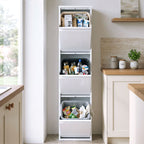 Meuble Poubelle de Tri Sélectif, Poubelle de Recyclage 45 L (3 x 15 L), 3 Compartiments, Portes à Fermeture Douce, Blanc-4