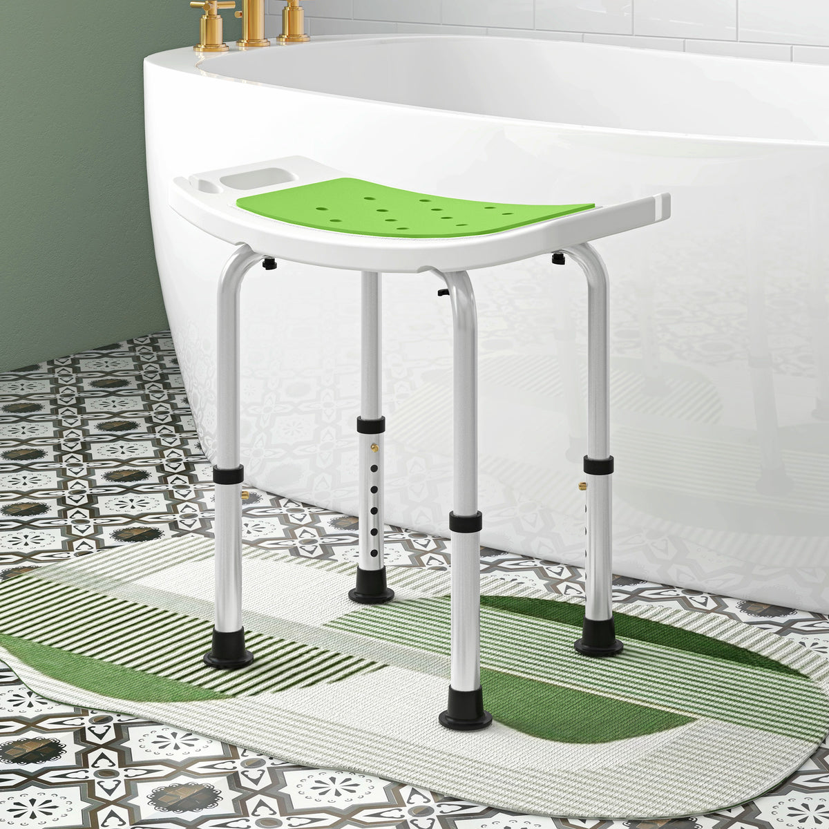 Siège de Douche réglable en Hauteur Tabouret de Douche Ergonomique Pieds antidérapants Charge Max. 135 Kg alu HDPE Vert-1