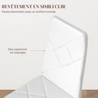 Lot de 2 chaises de salle à manger avec dossier haut, revêtement synthétique et pieds en acier, blanc-4