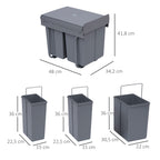 Poubelle coulissante 40L avec 3 bacs amovibles pour tri sélectif 2 x 10L et 1 x 20L - gris-2