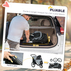 Poussette pour chien 3 roues avec pliage facile, sac de rangement, coussin souple, laisse de sécurité, gris-6