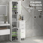 Meuble colonne de salle de bain 2 placards avec étagères réglables + 2 niches 30 x 30 x 181,5 cm blanc-4