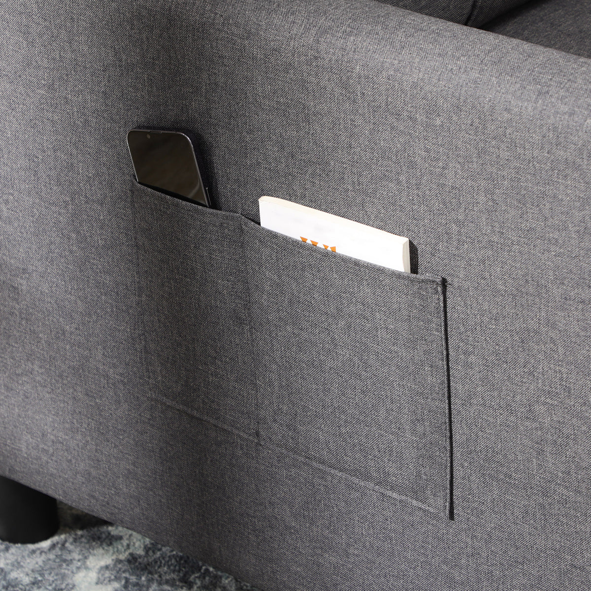Fauteuil convertible 1 place 3 en 1 dossier réglable en 3 positions oreiller inclus 2 poches latérales 69x82x85cm gris-7