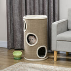 Tonneau à Gratter pour Chat, Tour à Griffer en Sisal à 3 Niveaux Recouvert de Peluche, Ø 38 x 70 cm, Marron-9