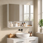 Armoire murale salle de bain avec miroir, armoire de toilette 3 portes miroir, étagères réglables, 90x15x75cm, blanc-9