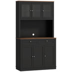 Buffet haut cuisine, armoire de cuisine, 6 portes, 2 tiroirs, plan de travail, étagères réglables, 100x40x180cm, noir-0
