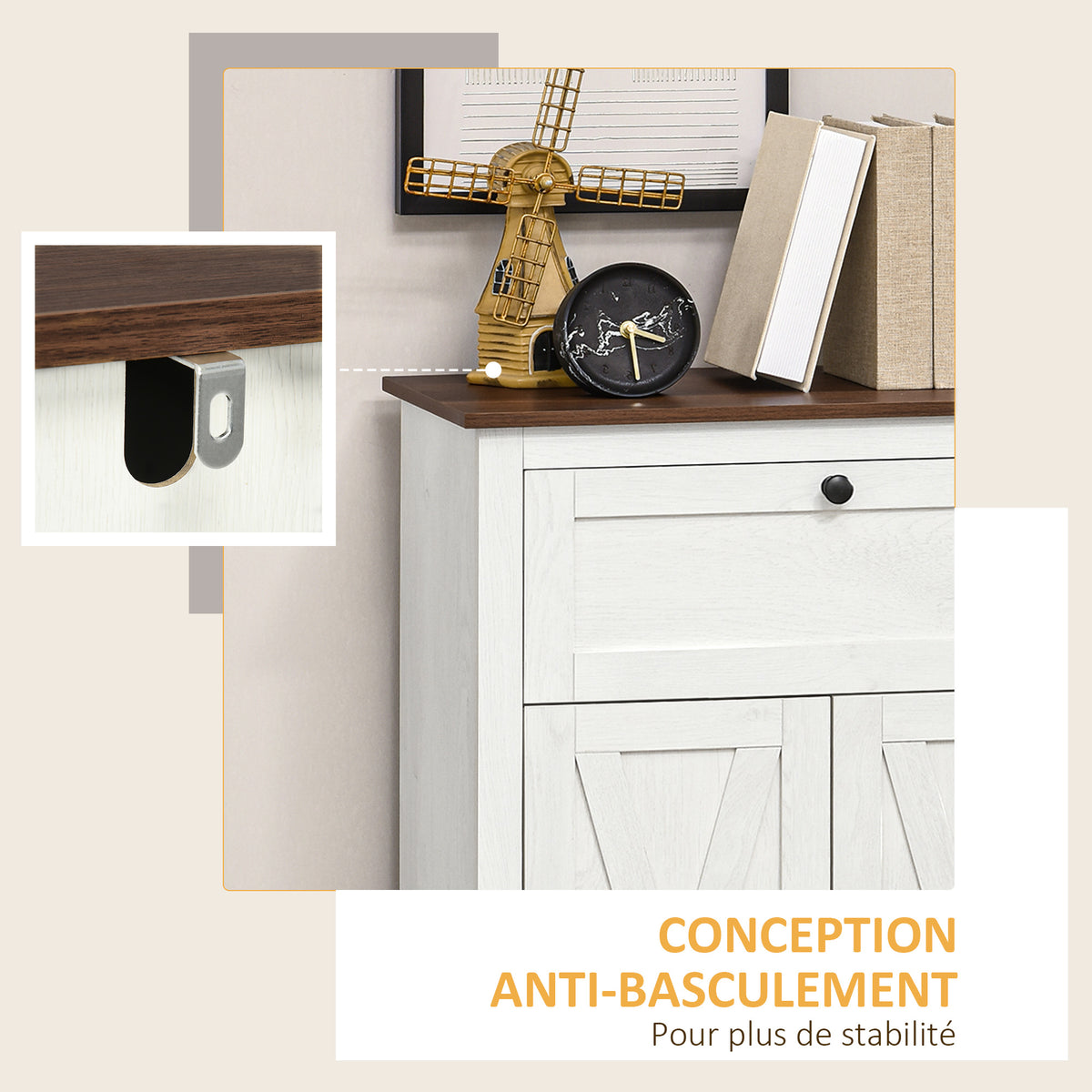 Meuble de rangement buffet multi-rangements 2 portes avec étagère réglable 1 tiroir, dim. 60L x 30P x 87,5H cm-5