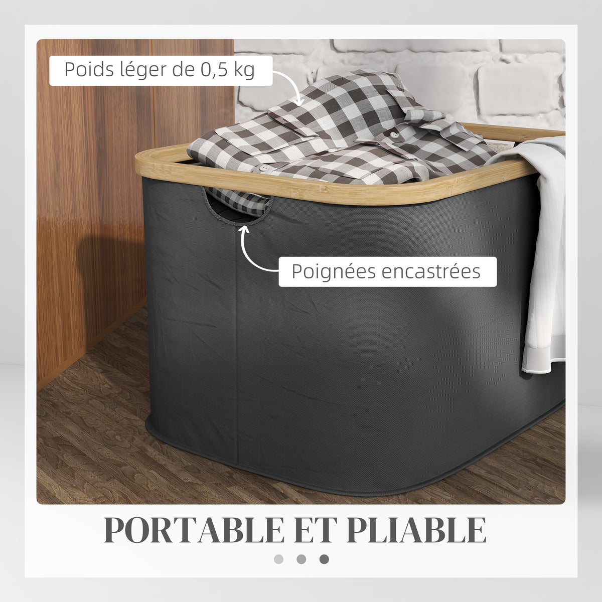 Panier à linge pliable 36 L corbeille linge sale avec poignées rainurées pour salle de bain chambre à coucher buanderie-4