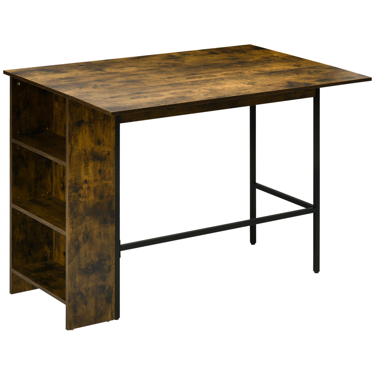 Ilot centra table de bar plateau latéral rabattable et 3 étagères 120 x 76 x 91,4 cm Brun Rustique-0