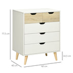 Commode 5 tiroirs meuble de rangement 4 pieds biseautés - bois, 60 x 40 x 77,5 cm, blanc-2