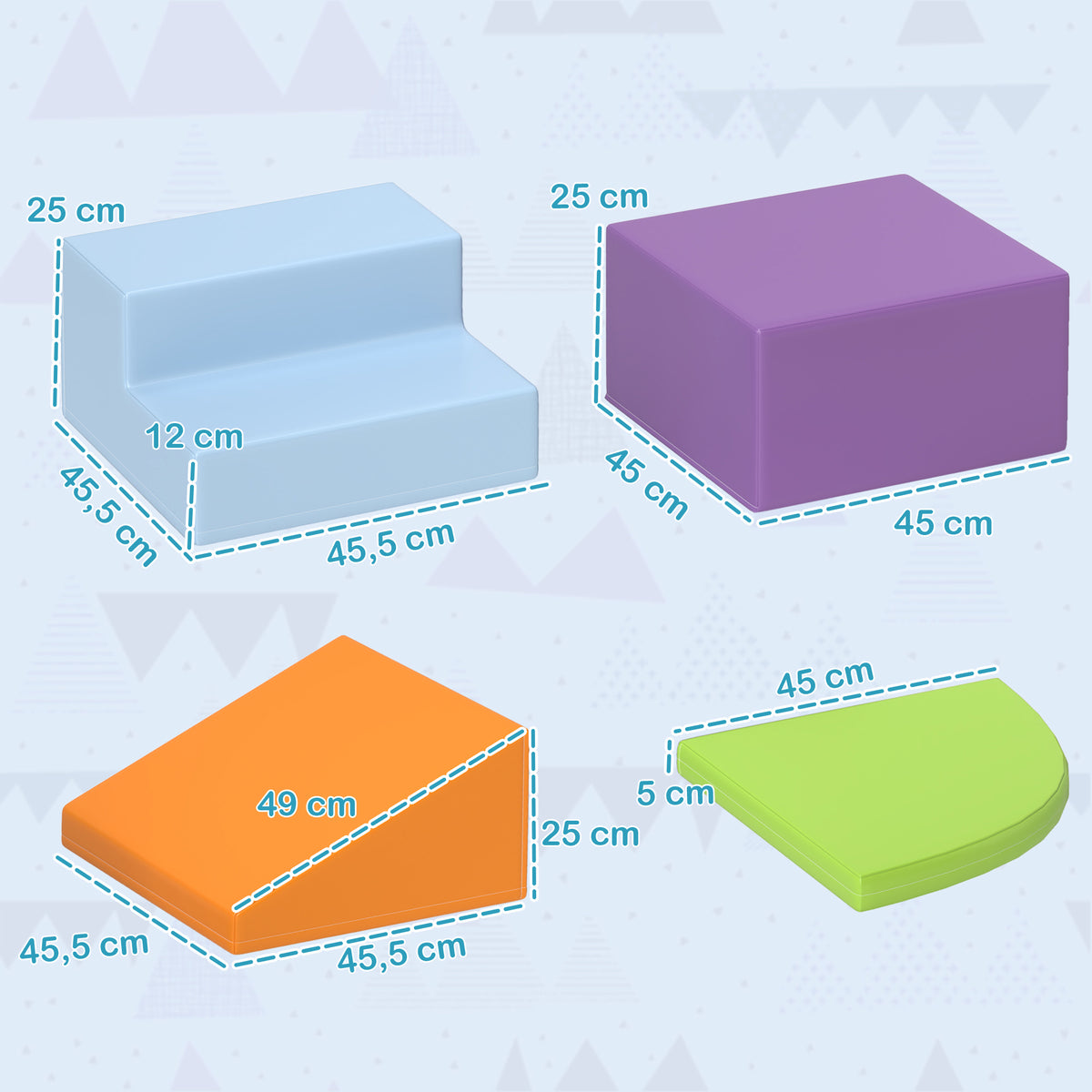 4 blocs de construction XL - modules de motricité - mousse EPE polyuréthane, vert orange violet et bleu-2