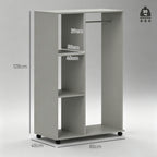 Armoire penderie meuble de rangement mobile 4 roulettes avec tringle à vêtements et étagères ouvertes, gris-2