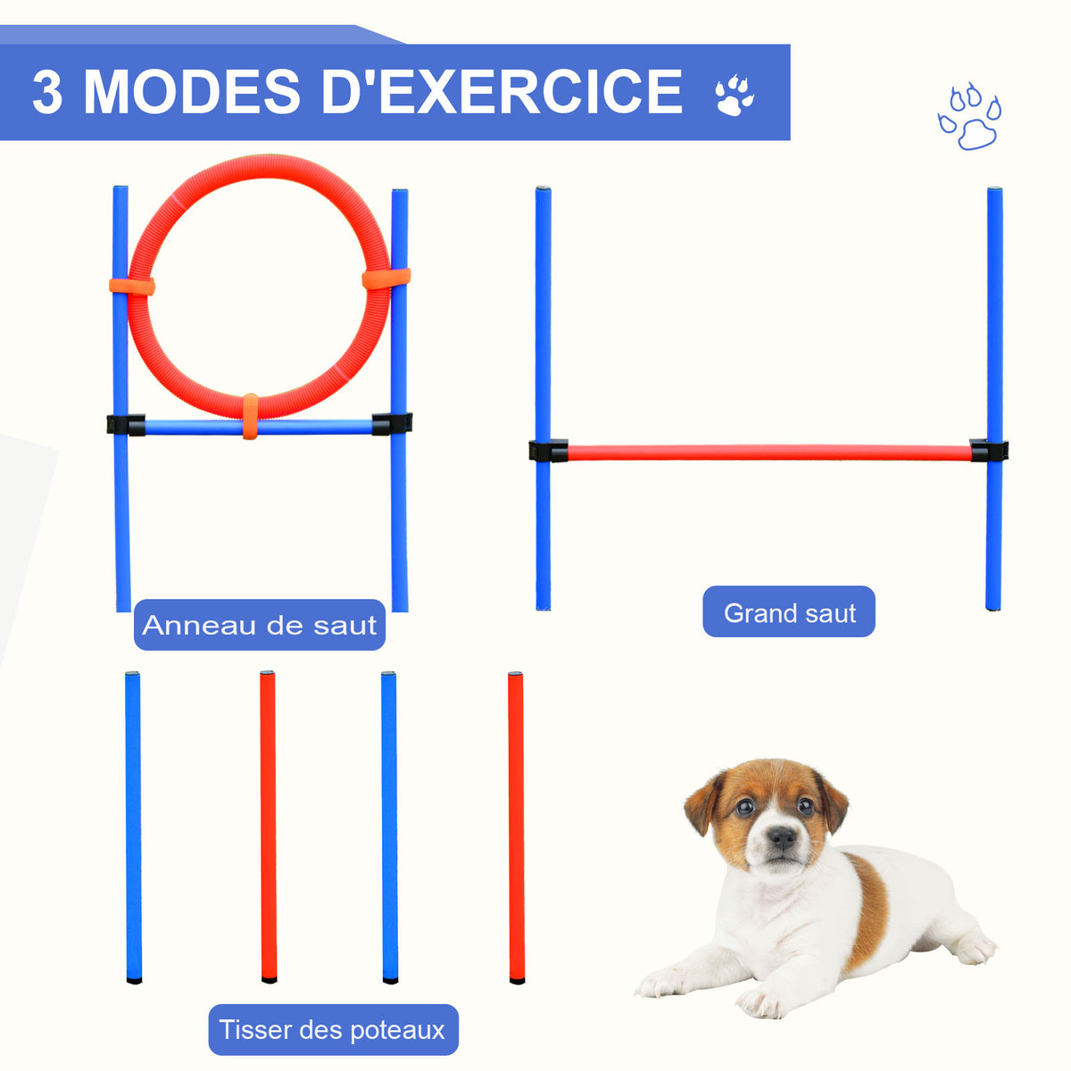 Agility sport pour chiens équipement complet obstacles et entrainement 11 pièces parcours agility chien avec sac de transport acier rouge et bleu-3